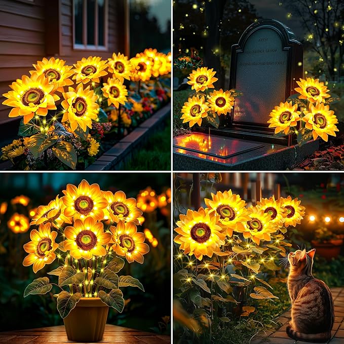 Solar Flowers Outdoor Waterproof: Gifts for Mom Mothers Day - 10Pack Sunflower with 30 Vivid Large Flowers - 800mAh Battery for 12H Runtime - IP65 Auto On/Off Solar Garden Lights for Patio Yard
