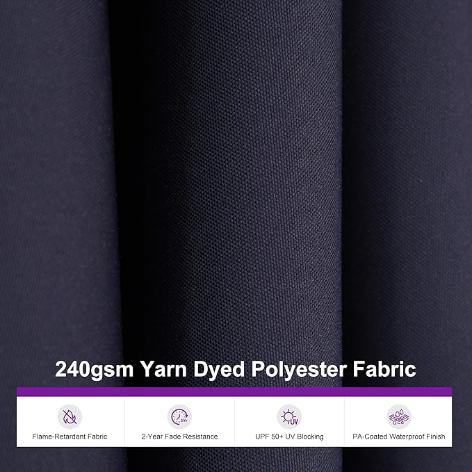 PURPLE LEAF 11' x 8' Rectangular Semi-Auto Outdoor Patio Umbrella Aluminium Market Umbrella Table Sun Umbrella with 1.89" Rod and 8 Sturdy Ribs for Deck Lawn Pool Garden, Navy Blue