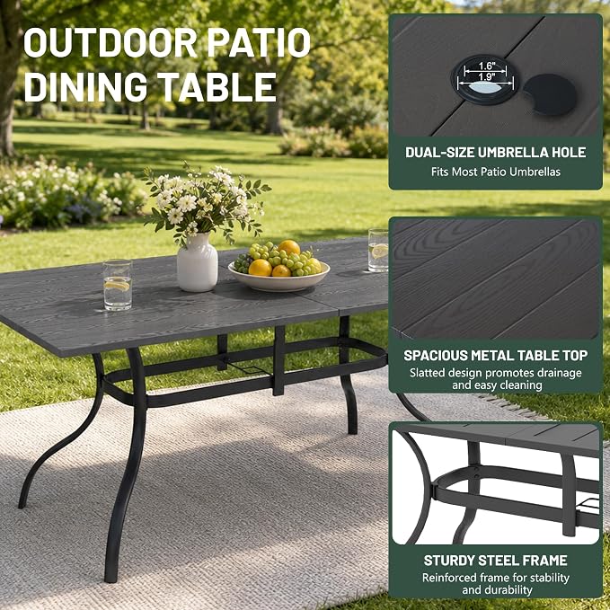 Anmutig 7 PCS Patio Dining Set, Rectangle Metal Table with 1.57" Umbrella Hole and 6 High Back Textilene Swivel Chairs, Suitable for All Weather Blue