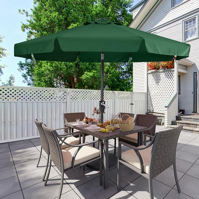 MASTERCANOPY 9ft Patio Umbrella with Valance, Crank and Tilt – 8 Ribs Outdoor Market Umbrella, UV/Fade Resistant, Waterproof Canopy with Wind Vent for Garden, Deck, Backyard, Pool (Forest Green)