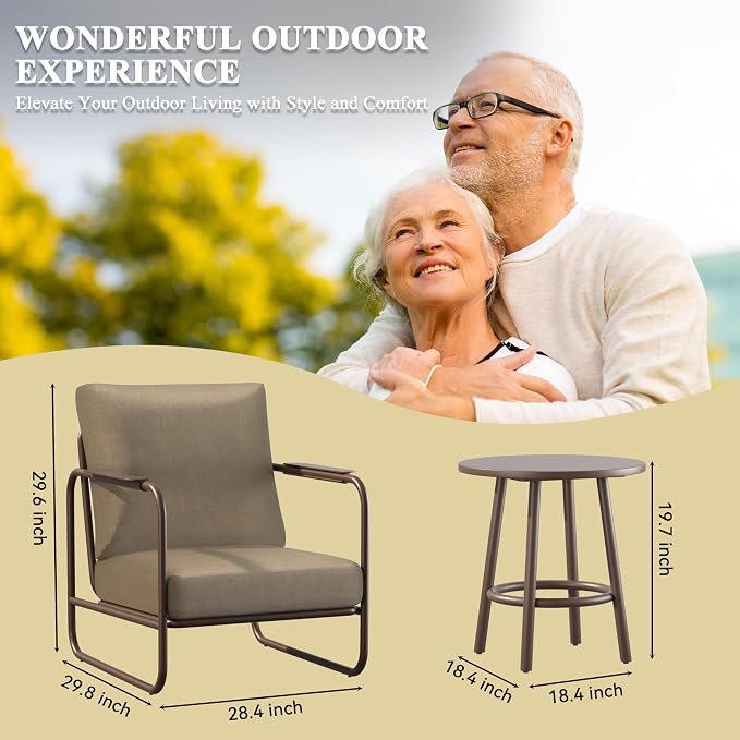 3-Piece Aluminum Outdoor Conversation Set, Modern Deep Seating Chairs with Thick Cushions & Coffee Table, Weather-Resistant for Garden, Porch, Deck, Balcony