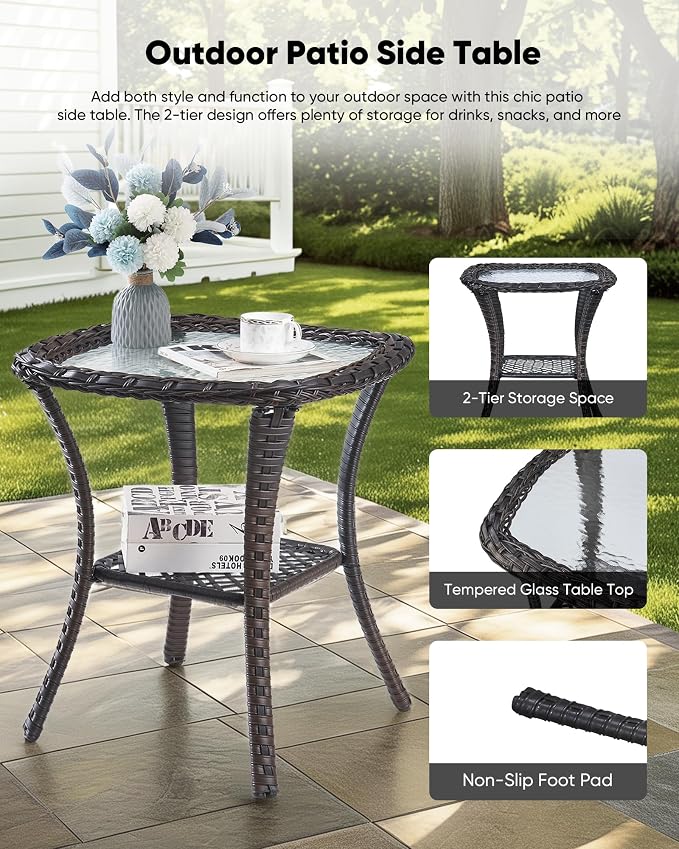 HUMMUH 9 Pieces Wicker Outdoor Furniture Set 6-inch Cushions High Back Patio Sofa Swivel Rocker Chairs Set of 2 with Coffee Table for Porch,Deck,Backyard