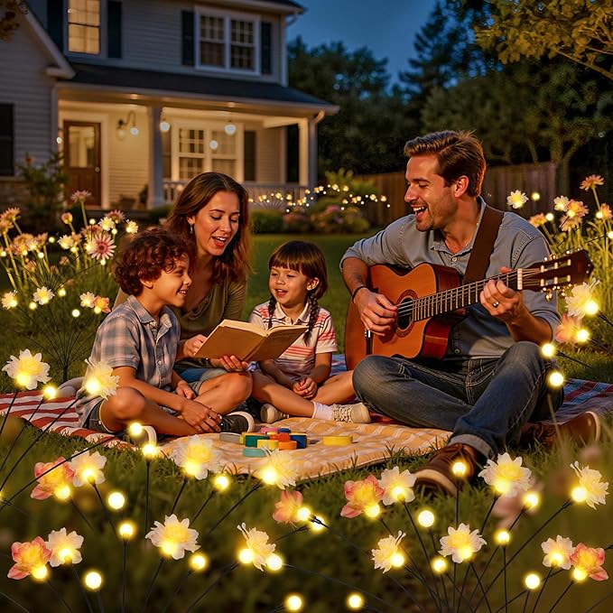 PEVOROS Solar Garden Lights, Warm White LED Swaying Solar Flowers Light for Outside, Waterproof Garden Decor, Outdoor Decorative Lights Yard, Patio, Pathway Decoration Gardening Gifts (2 Pack)