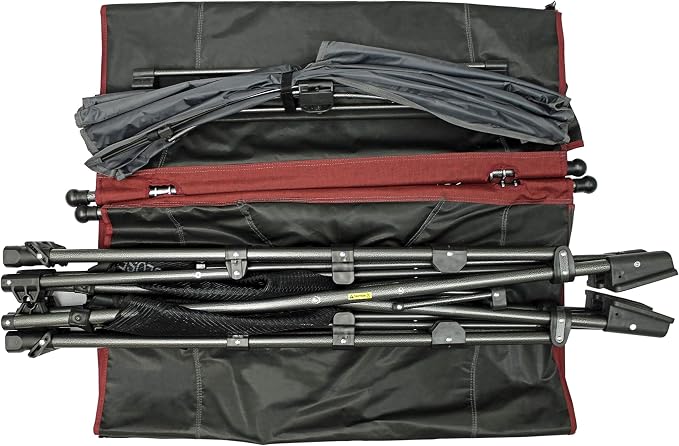 Zenithen Limited Portable Folding Metal Framed Hammock with a Retractable Canopy, Perfect for Camping, Patio, Outdoor, and Relaxing, Side Pockets Included, Red (Pack of 1)