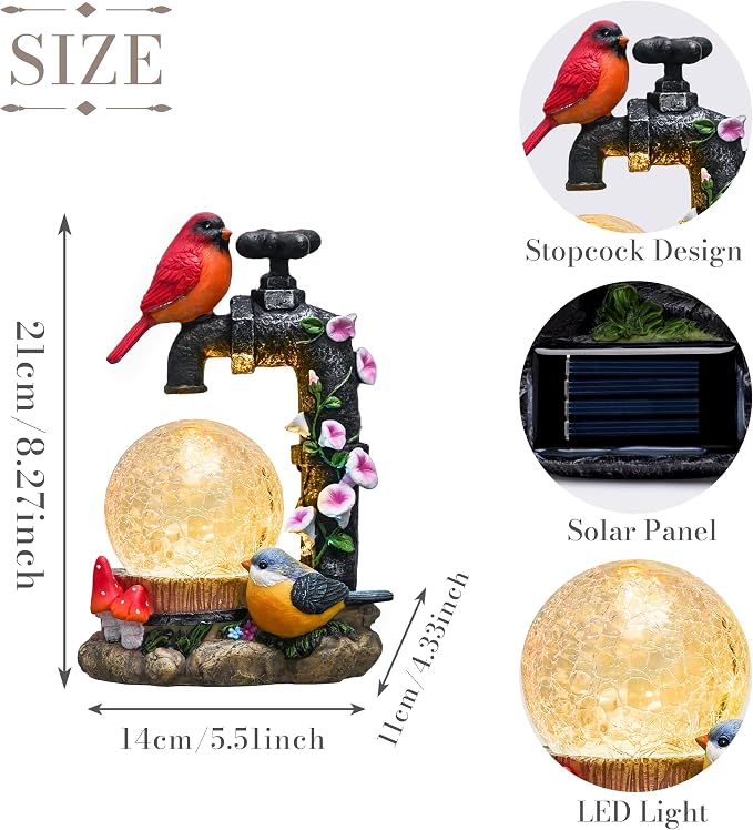 TERESA'S COLLECTIONS Garden Decor for Outside Red Cardinal Bird Statues with Outdoor Solar Lights, Resin Garden Sculptures & Statues for Lawn Porch Yard Decor, Valentines Gifts for Women Mom,8.3"