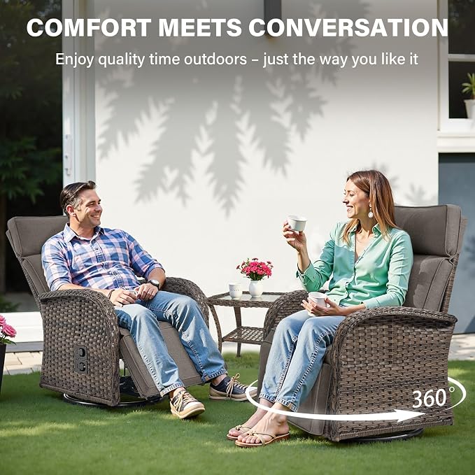 Belord Dual-Adjust Outdoor Swivel Recliner Chair – Wicker Reclining Patio Chair with Adjustable Backrest and Footrest, All-Weather Wicker Chaise Lounge Chair Outdoor for Pool Deck 2.0