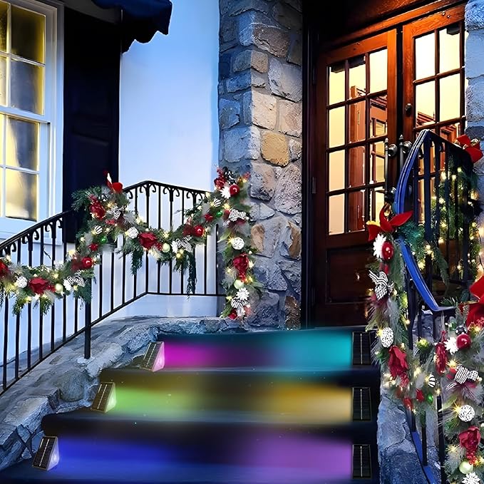 Solar Step Deck Lights Outdoor 6 Pack Solar Step Light, Waterproof Warm White/7 RGB Color Glow Solar Fence Lights for Patio Stairs Post Pathway Porch Driveway Garden Decor, BZ01