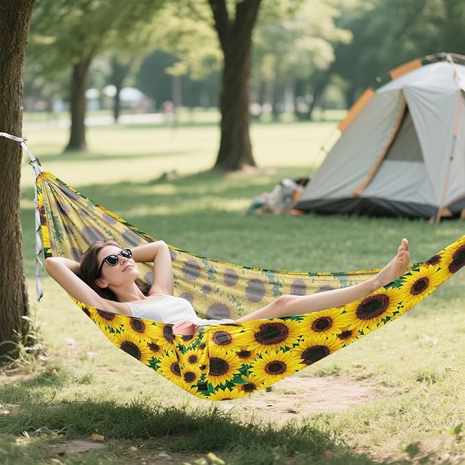 Camping Hammock Outdoor Hammocks for Outside Sunflower 11 Beach Trees Portable Lightweight with Pockets Tree Straps Indoor