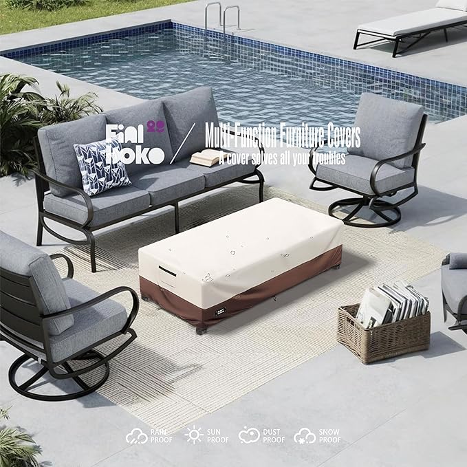 Patio Coffee Table Cover, 48"L x 28"W x 16"H Patio Rectangular Side Table Covers,100% Waterproof 600D Heavy Duty Outdoor Table Cover,Beige&Brow