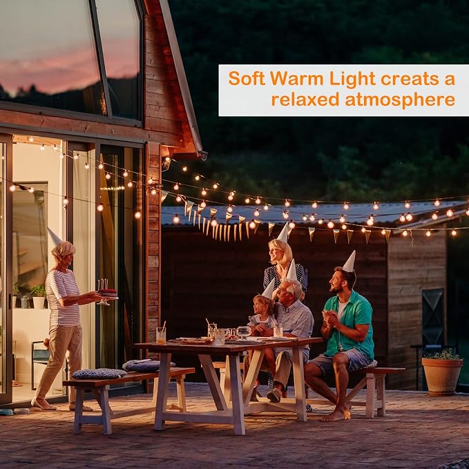 DGE Outdoor LED String Lights 48FT Patio Shatterproof & Waterproof IP65, 18 AWG UL Listed Wire Bright String Light for Patio, Backyard, Gazebo, Porch, Wedding Party