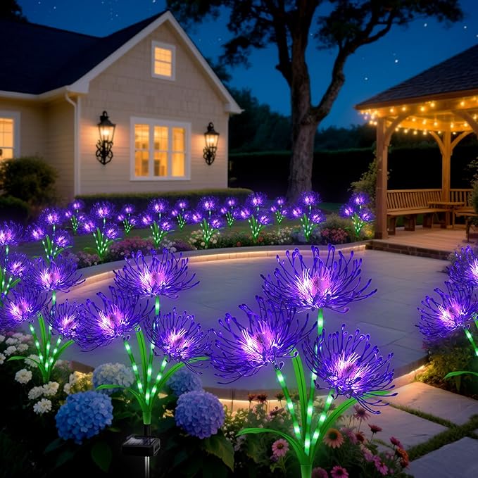 Solar Garden Flower Lights Outdoor, 8 Pack Purple Spider Lily Solar Lights with Glowing Stems, IP65 Waterproof LED Yard Decor for Patio Lawn Pathway,Gift for Women Mom Grandma