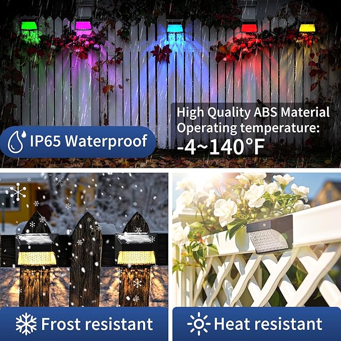 Tadyreal Solar Fence Lights Outdoor Waterproof Ip65, 10 Lighting Modes Fence Lights Solar Powered with 15 Bright Led Lens, Backyard Light Outdoor for Deck Railing Step Pool Patio Wall - 2 Pack