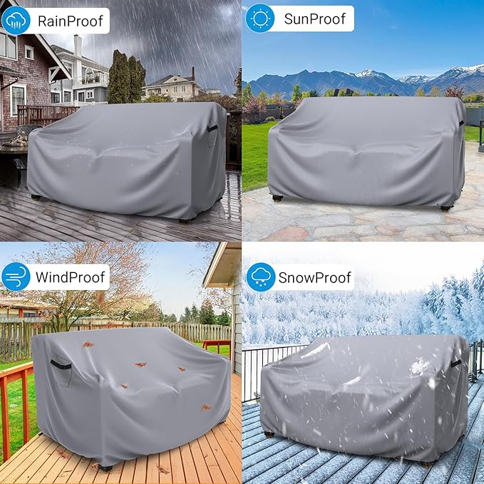 Mrrihand Heavy Duty Patio Sofa Cover, 3-Seater Outdoor Sofa Loveseat Cover, Outdoor Patio Furniture Cover with Air Vent and Handles, 90" W×42" D×32" H, Grey