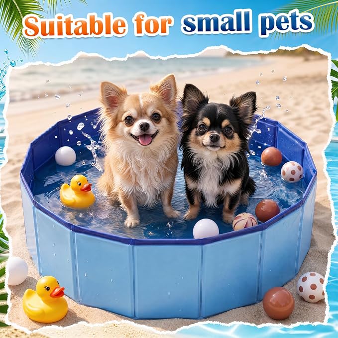 Chunful Blue Foldable Dog Pool with Storage Bag, Pet Swimming Pool Hard Plastic Portable Bath Tub for Dogs, Cats, Backyard, Beach, and Summer Play, Indoor & Outdoor Use (31.5" X 12")