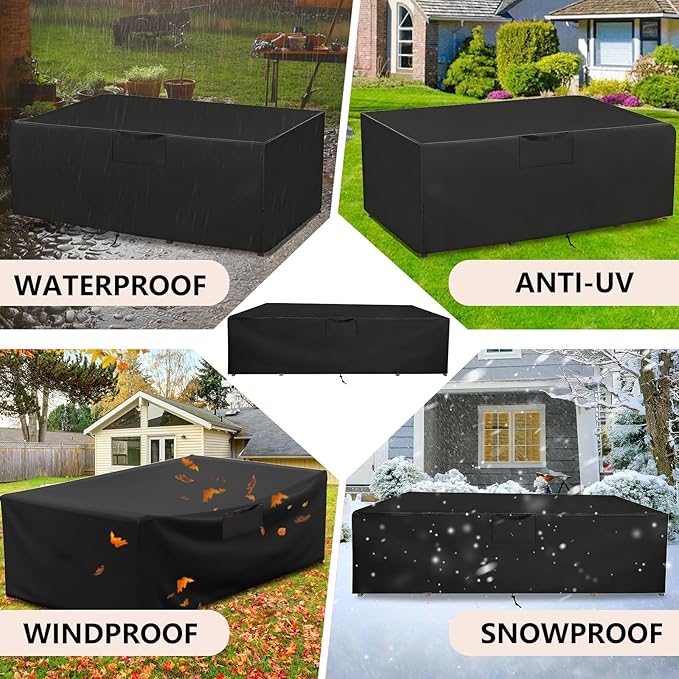 Patio Furniture Cover 110" L x 74" W x 28" H - Heavy Duty Outdoor Patio Table & Chair Cover, Waterproof UV Resistant Dustproof Protector for 8-12 Seats Sectional Sofa, Black