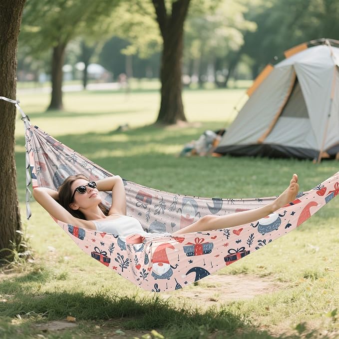 Camping Hammock Outdoor Hammocks for Outside Gnomes and Gifts Beach Trees Portable Lightweight with Pockets Tree Straps Indoor