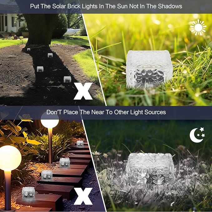 MLKNK Solar Brick Lights-Outdoor Solar Lights for Yard 6 Pack Garden Decor | Solar Brick Landscape Path Light for Pathway Patio Walkway Backyard Decoration