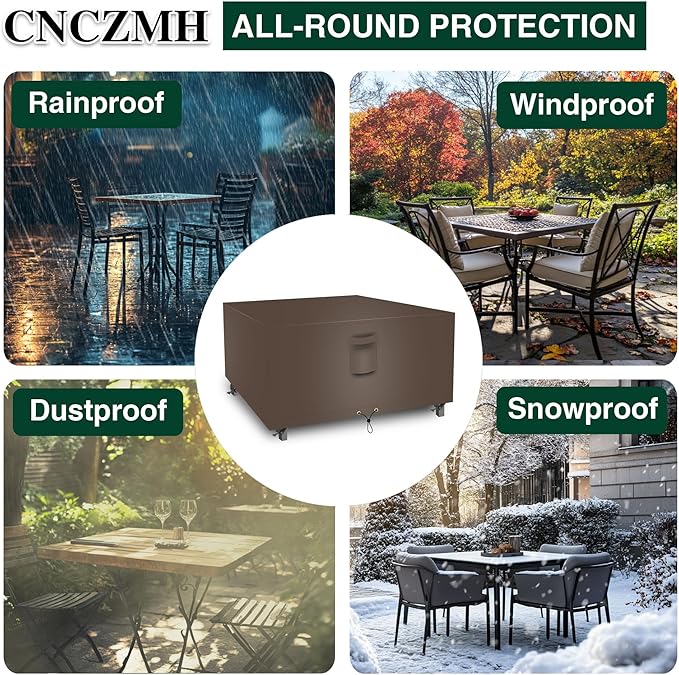 Square Heavy Duty Patio Table Covers Waterproof, 600D Outdoor Dining Table and Chair Set Covers, Outdoor Furniture Cover Waterproof for Sectional Sofa Couch 64''L x 64''W x 32''H, Brown