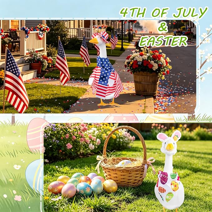 9 Set Holiday Porch Goose Outfits All Seasons for 23" Lawn Goose Statue | Summer Birthday Halloween Thanksgiving Christmas Valentine Easter 4th of July Patriotic Porch Goose Clothing for Patio Decor