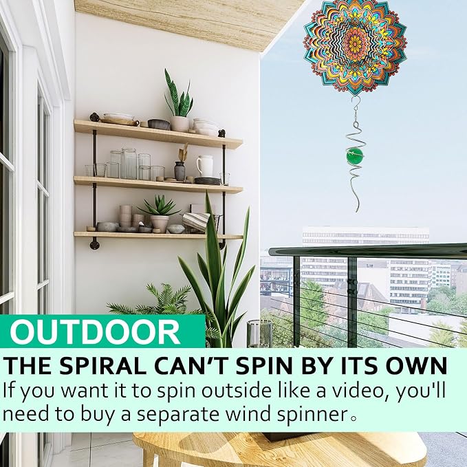 Wind Spinner Tail with Green Glass Orb,Gazing Ball Spiral Tail,Wind Spinners Stabilizer,Visual Illusion in Spinning Hanging Rotating Art Decor,Indoor Outdoor Garden Decoration-13in