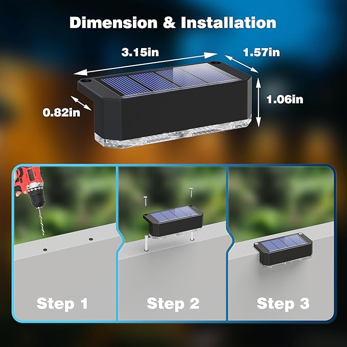 Peasur Solar Fence Lights Outdoor, 8 Pack Step Light Solar Powered, Waterproof LED Deck Lights for Stairs Railing Yard Patio Outside(Cool White)