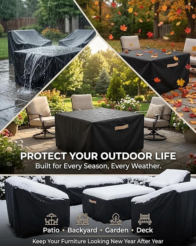Outdoor Patio Furniture Cover Square, Heavy Duty 600D Waterproof Cover for Table & Chair Set or Sofa Set Covers, Windproof,UV Resistant, All-Season for Backyard,Deck,Garden,74" L x 74" W x 28" H,Black