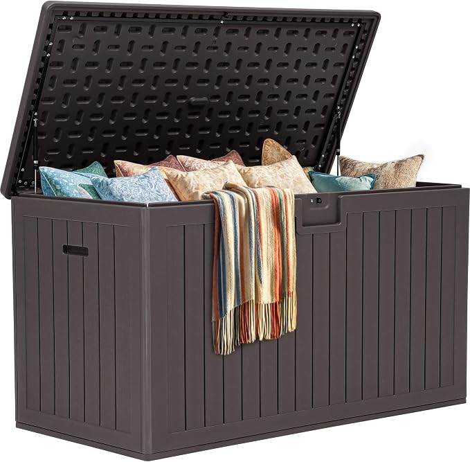 YITAHOME 220 Gallon Double-Wall Deck Box with Divider & Side Handles, Outdoor Large Storage for Patio Furniture Cushions, Garden Pool Accessories, Water Resistant & Lockable