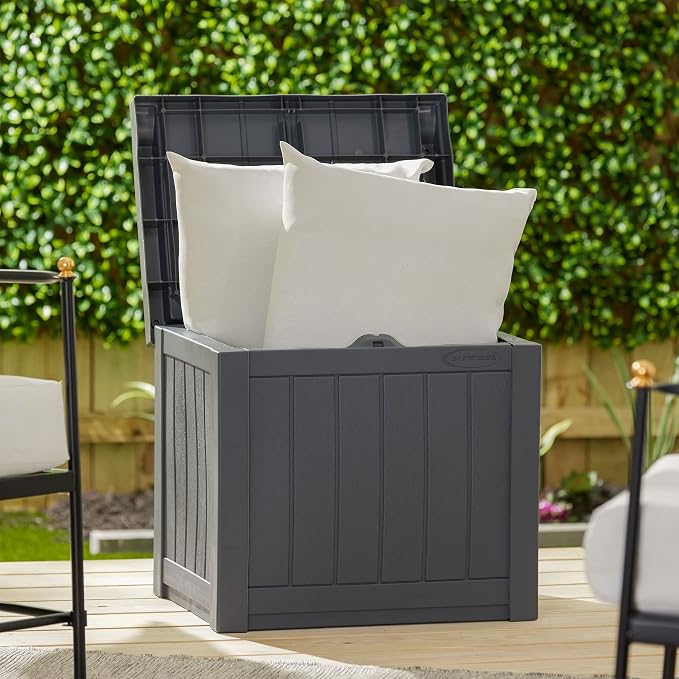 Suncast 4 Pack Small Deck Box Storage w/Bench Seat for Indoor & Outdoor Use, 22 Gal., Cyberspace