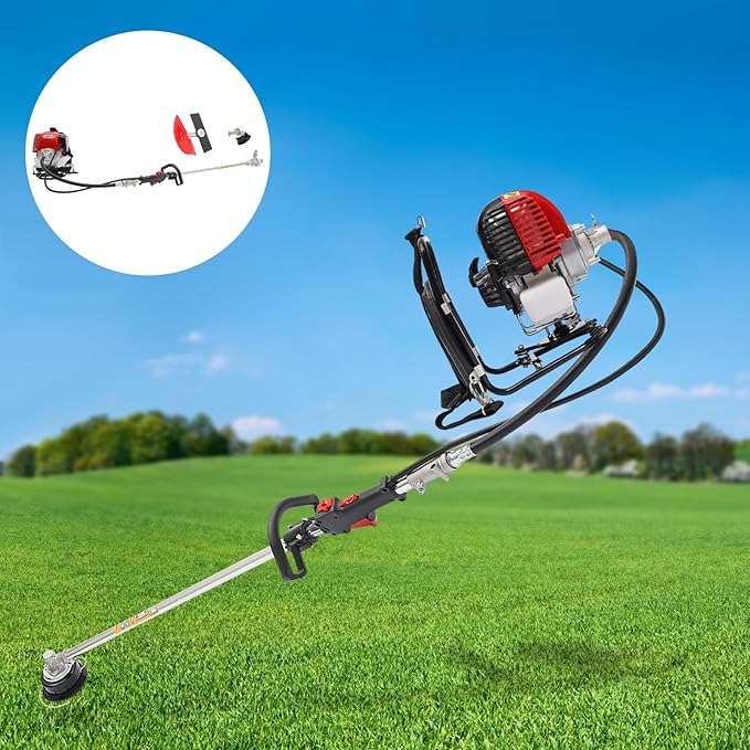 Brush Cutter, 4-Stroke 31CC 750W Backpack Gas Lawn Edger Single Cylinder Air Cooled Weed Wacker Multifunction Weed Eater Aluminum Gas Powered Weed Trimmer Garden Trimmer w/0.172 Gal Fuel Tank Capacity