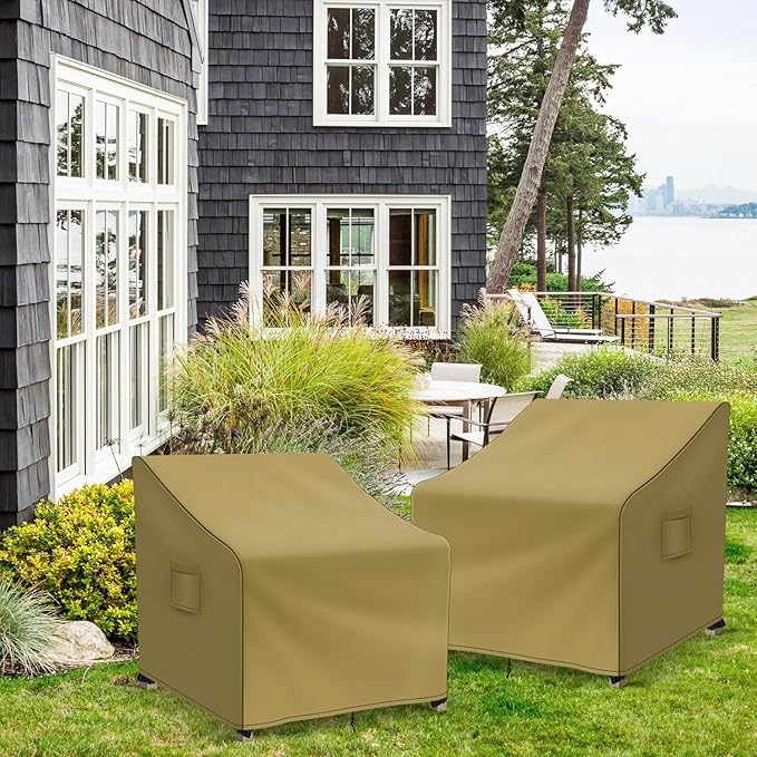 Richwon Adirondack Chair Covers Waterproof, Lawn Outdoor Chair Covers 2 Pack, Patio Chair Covers for Outdoor Furniture Fits up to 32W x 37D x 36H inches, Khaki