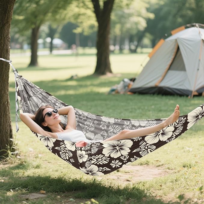 Camping Hammock Outdoor Hammocks for Outside Hawaiian Hibiscus Flowers Beach Trees Portable Lightweight with Pockets Tree Straps Indoor Small