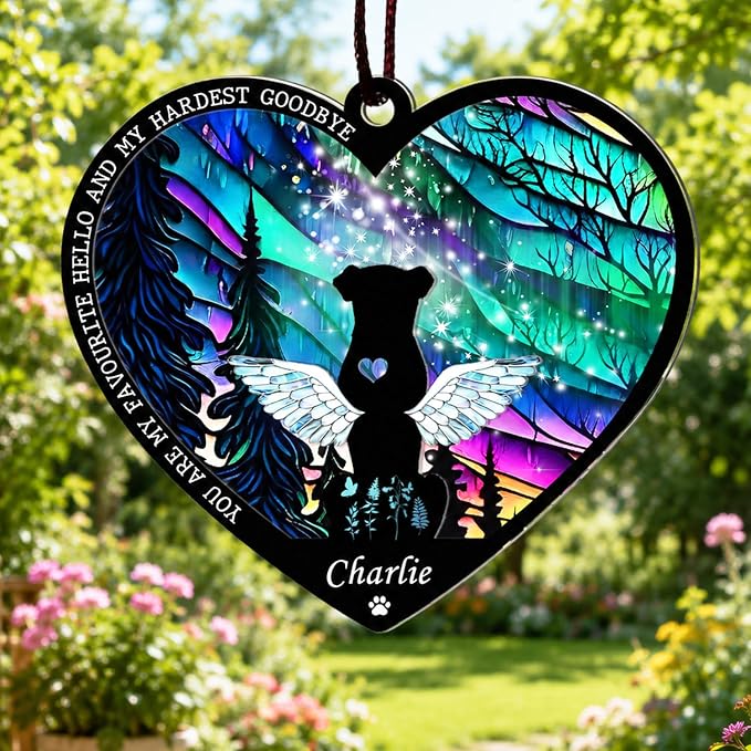 Personalized Dog Memorial Suncatcher, Custom with Name Date, Pet Loss Sun Catcher, Stained Glass Light Catcher, Gifts for Dog Lovers, Memorial Loss of Pet Sympathy Gift