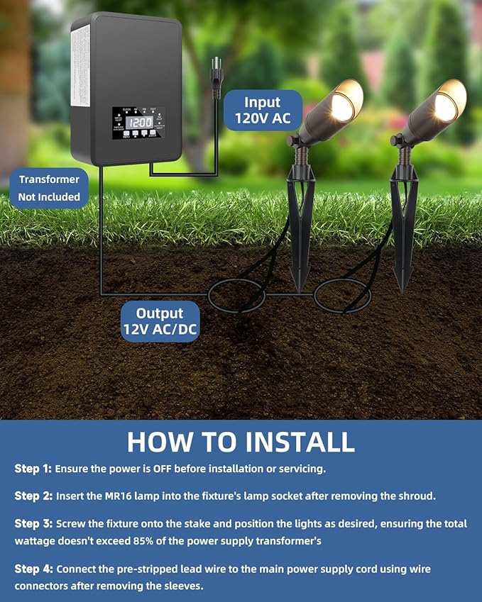 Outdoor Spot Lights for Yard 12V Wired Low Voltage Landscape Spotlights Aluminum Spot Lights with 4W MR16 LED Bulb Warm White, Waterproof Ip65 Spotlight Outdoor for Garden and Yard 2-Pack