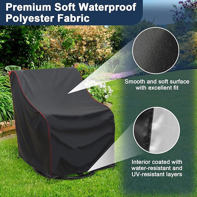 Patio Chair Covers (29" W x 34" D x 35" H) Patio UV Resistant Waterproof Furniture Covers with Red Pull Rings for Easy Use and Storage (1 Pack, Black)