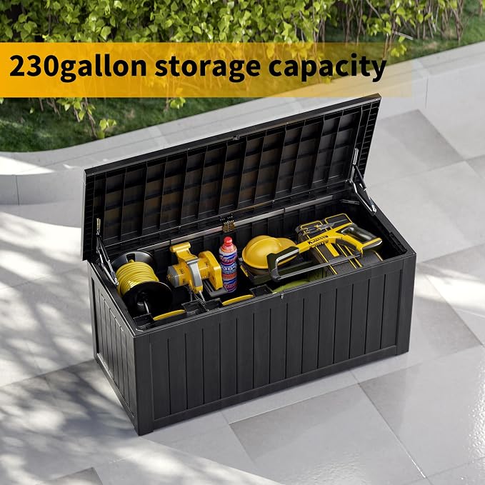 270 Gallon Resin Deck Box Waterproof Outdoor Storage Box for Patio Furniture Pool Accessories Indoor Storage for Cushion Garden Tools, Black