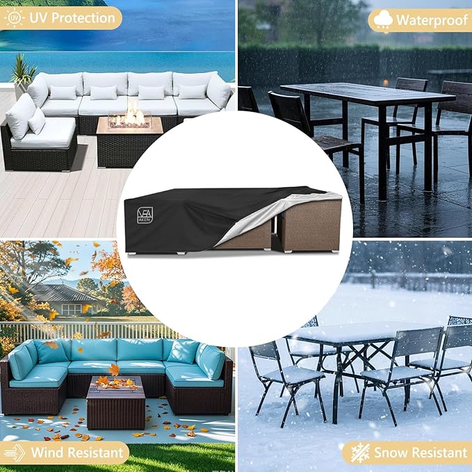 AKEfit Patio Furniture Covers,500D Heavy Duty Waterproof for Outdoor Square and Retangle Patio Table and Chair Covers, Black -90"L x 64"W x 28"H