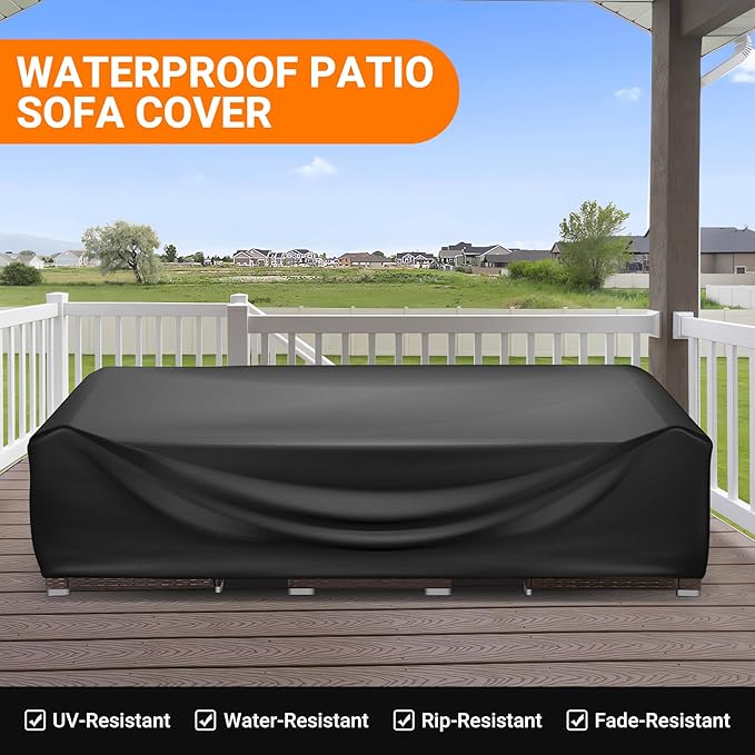 WLEAFJ Patio Furniture Covers Rectangle, Outdoor Table Covers Waterproof, Heavy Duty Outdoor Furniture Cover, Patio Sectional Set Cover 74" L x 47" W x 28" H, Black