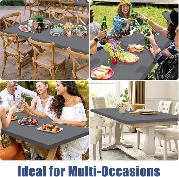 Moosfor Spandex 5 Foot Rectangle Table Cloth 2 Pack, Elastic Fitted Tablecloths for Picnic, Stretch Washable Patio Table Cover for Outdoor, Camping, Banquet and Parties (Grey, 36"x60")