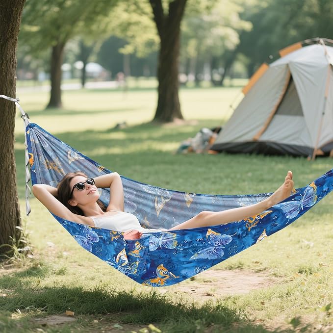Camping Hammock Outdoor Hammocks for Outside Butterfly Batik Blue Beach Trees Portable Lightweight with Pockets Tree Straps Indoor