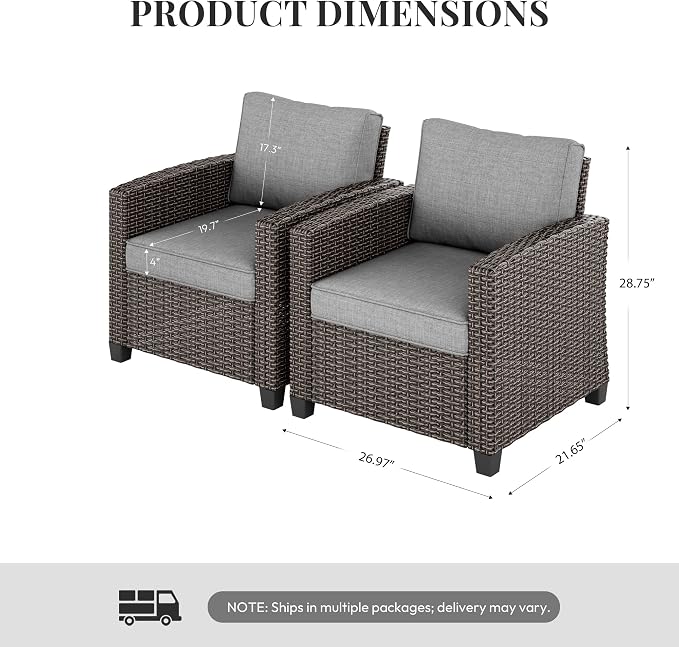 WWR Patio Furniture Set-30% Thicker Wicker-Luxury 2 Piece PatioWicker Outdoor Patio Conversation Set with Extra Wide & Thick Cushions, Armchair, Rattan Outdoor Furniture Set for Backyard, Porch & Deck