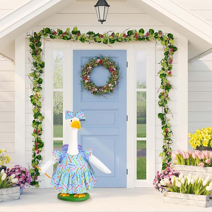 JcHrmers Back to School Goose Outfit Crayon and Pencil Goose Clothes Fits 23" Cement Plastic Geese Statue for School Classroom Outdoor Garden Yard Patio Statue Art Decor