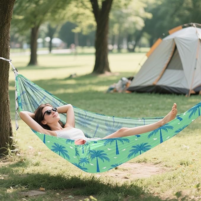 Camping Hammock Outdoor Hammocks for Outside Green Palm Tree Beach Trees Portable Lightweight with Pockets Tree Straps Indoor