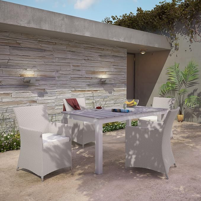 Modway Junction 5 Piece Outdoor Patio Dining Set, 81.8" x 109" x 32", Gray White