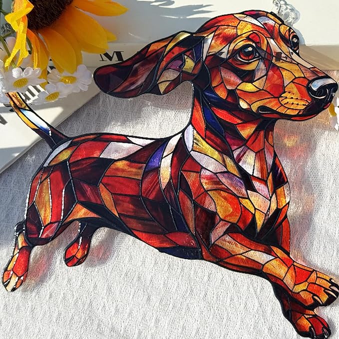 Dachshund Stained Glass Suncatcher Window, Hanging Sun Catchers Indoor Window, Suncatcher for Mom/Women