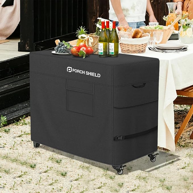 Porch Shield Waterproof Rolling 80-100 Qt Cooler Cart Cover Fits Most Patio Ice Chest Party Cooler (Black, 40"L x 20"W x 32"H)