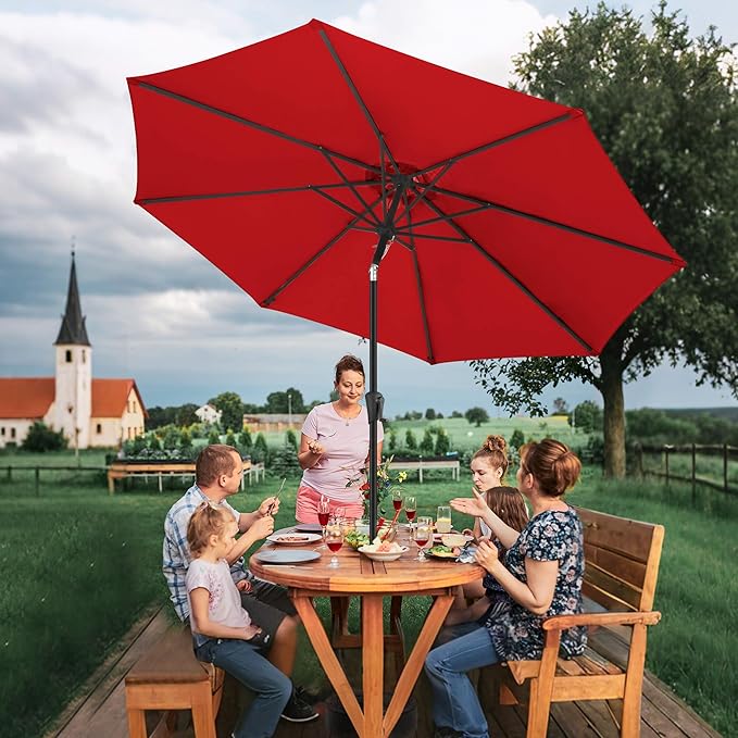 10ft Outdoor Patio Umbrella - Table Umbrella Waterproof UV Protection, Sombrillas de Patio with Push Button Tilt, Sun Umbrella for Pool, Porch, Garden, Deck, Backyard (Red)