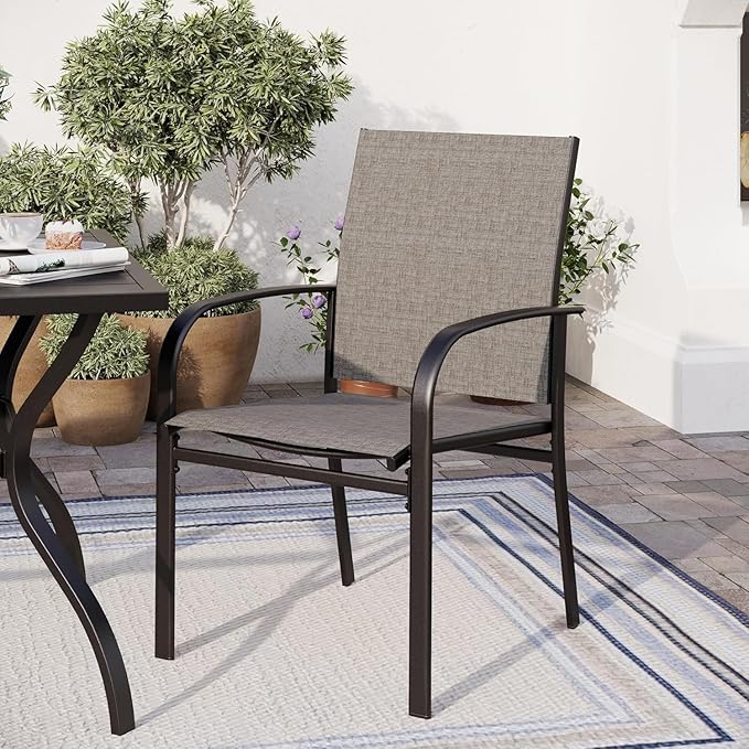 SUNSHINE VALLEY Patio Dining Set for 8, 67" Round Metal Table with Umbrella Hole, 8 x Stable Brown Dining Chairs, Outdoor Table and Chairs Set for Lawn Backyard and Deck