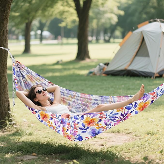 Camping Hammock Outdoor Hammocks for Outside Botanic Watercolor Beach Trees Portable Lightweight with Pockets Tree Straps Indoor