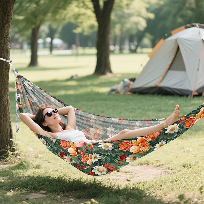Camping Hammock Outdoor Hammocks for Outside Fruits Flowers Vivid Beach Trees Portable Lightweight with Pockets Tree Straps Indoor