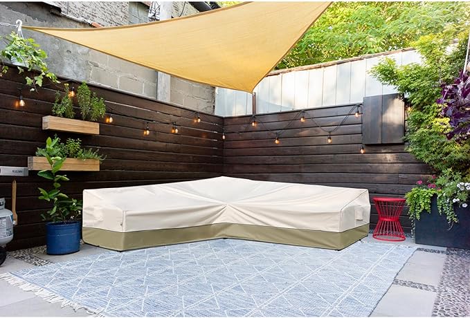 Outdoor Sectional Cover-V-Shaped Sofa Patio Furniture Covers Waterproof Rip-Stop Anti-UV 600D Heavy Duty Outdoor Couch Cover with 3 Air Vents, 110''L (110''L) 33.5''D 31''H, Light Green